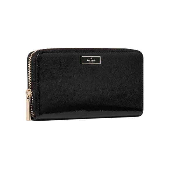 Retail $239 Kate Spade Black Bridget Crinkle Patent Large Continental Wallet - Picture 2 of 4